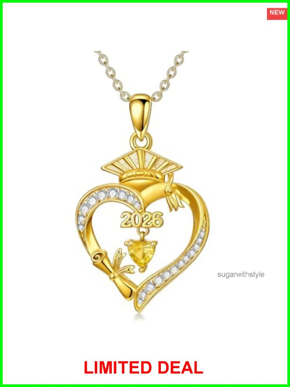 18K Gold Heart Birthstone Necklace Graduation Gift Women Inspiring Grad Pendant